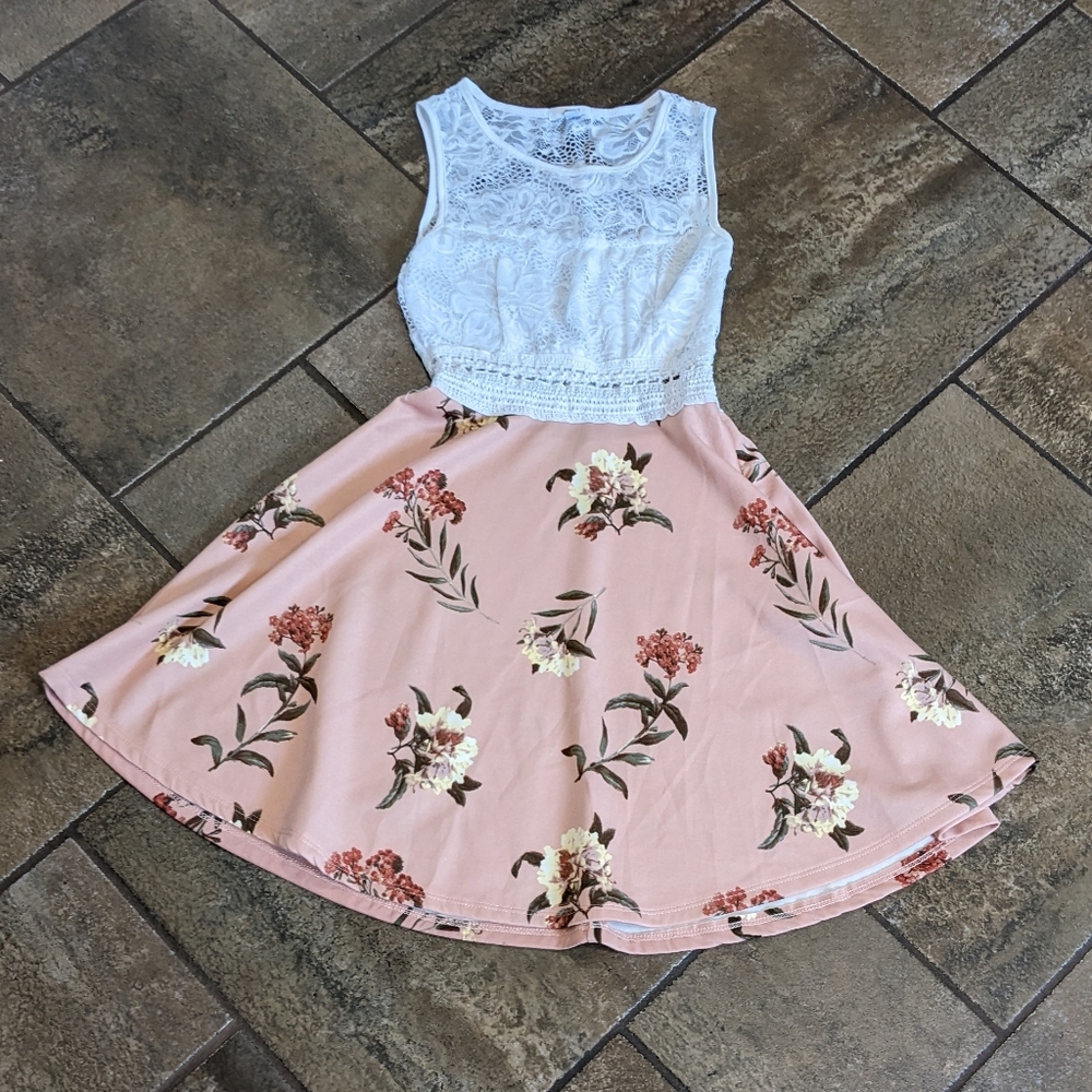 Ardene Dress Girls Size XS Lace Floral Pink White